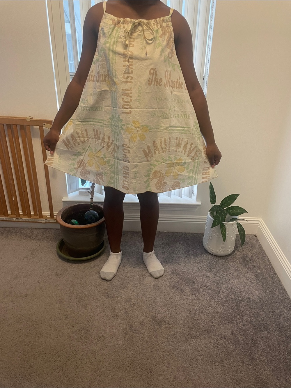 BDG Cream Sundress with Green & Yellow Floral Print